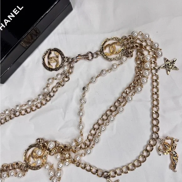 Chanel Vintage Gold and Pearl Chain with Charms Belt/Necklace - Picture 9 of 11